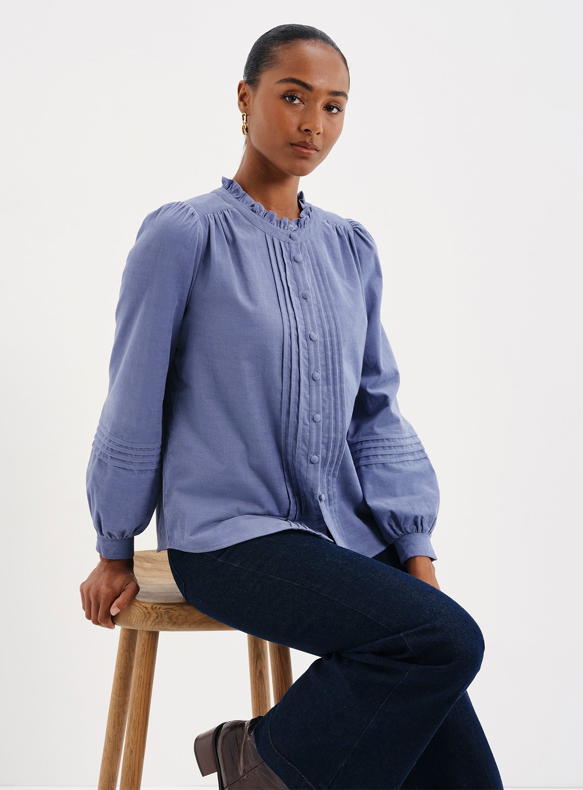 FINERY Lucy Corduroy Pintuck Long Sleeve Shirt 16 - Image 3 thumbnail
